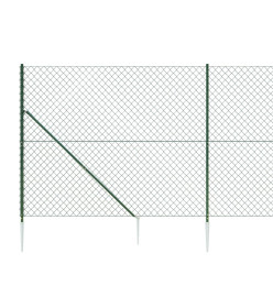 Clôture à mailles losangées avec piquet d'ancrage vert 1,4x25 m