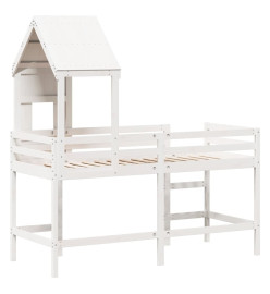 Lit superposé et échelle et toit blanc 80x200cm bois pin massif