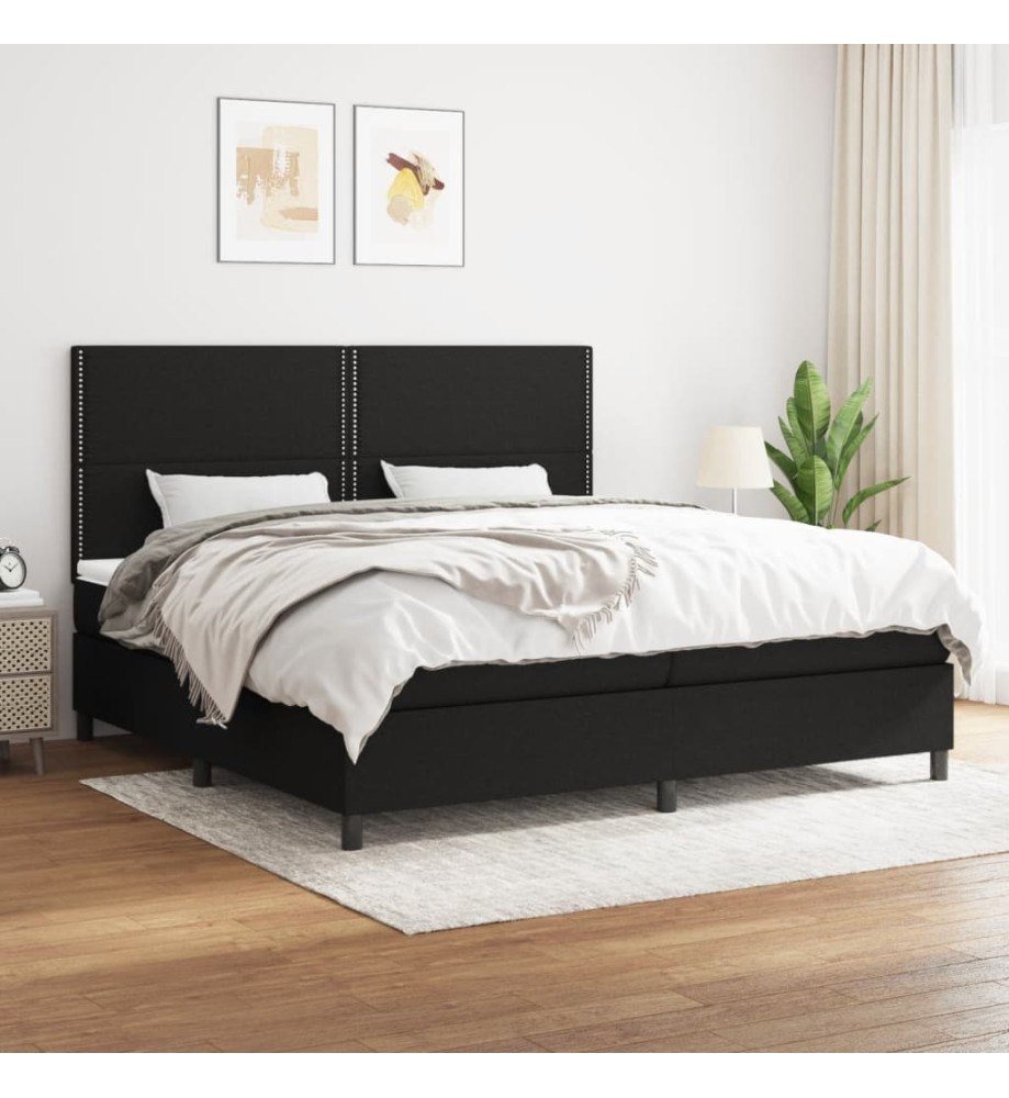 Sommier à lattes de lit avec matelas Noir 200x200 cm Tissu Sommier à lattes de lit avec matelas Noir 200x200 cm Tissu