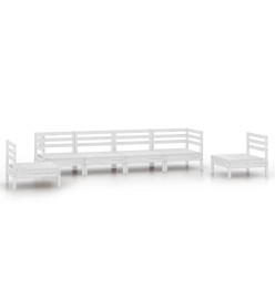 Salon de jardin 6 pcs Blanc Bois de pin massif