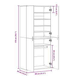 Armoire à chaussures sonoma gris 80x39x178 cm bois d'ingénierie