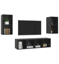 Meubles TV muraux 4 pcs Noir brillant Aggloméré