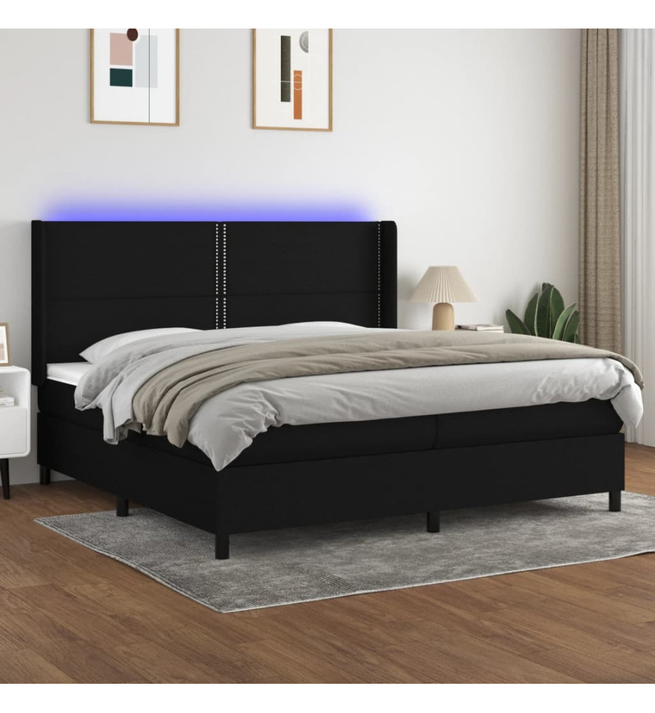 Sommier à lattes de lit matelas LED Noir 200x200 cm Tissu