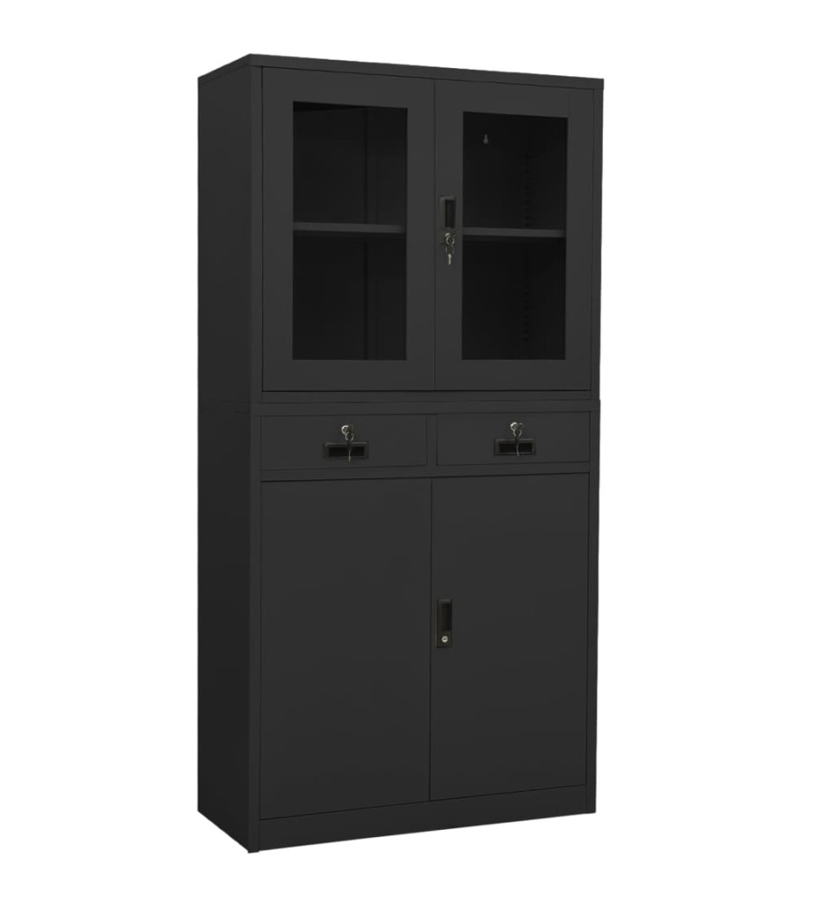 Armoire de bureau Anthracite 90x40x180 cm Acier et verre trempé