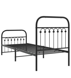 Cadre de lit métal avec tête de lit/pied de lit noir 75x190 cm