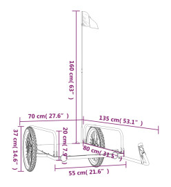 Remorque de vélo noir 135x70x37 cm fer