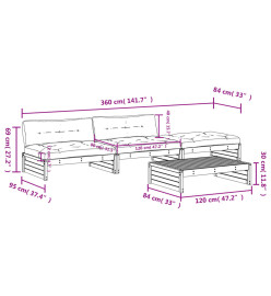 Salon de jardin 4 pcs avec coussins bois massif douglas