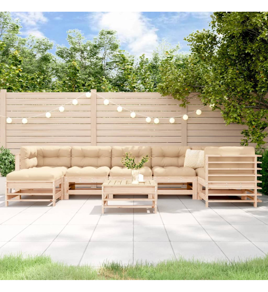 Salon de jardin 8 pcs avec coussins bois massif