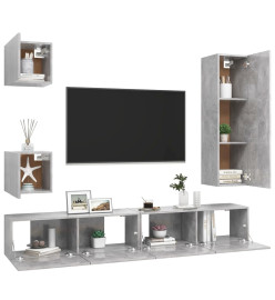 Ensemble de meuble TV 5 pcs Gris béton Aggloméré