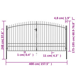 Double portail avec haut sous forme de lance 400 x 248 cm