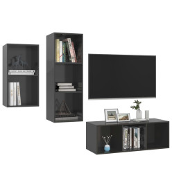 Ensemble de meuble TV 3 pcs Gris brillant Aggloméré