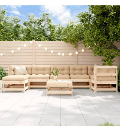 Salon de jardin 8 pcs avec coussins bois massif