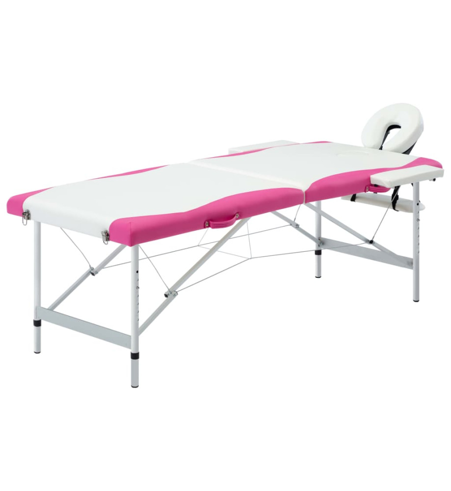 Table de massage pliable 2 zones Aluminium Blanc et rose