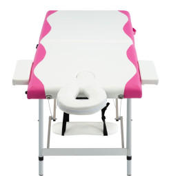 Table de massage pliable 2 zones Aluminium Blanc et rose