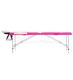 Table de massage pliable 2 zones Aluminium Blanc et rose