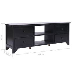 Meuble TV Noir 108x30x40 cm Bois de Paulownia solide