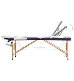 Table de massage pliable 3 zones Bois Blanc et violet