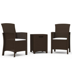 Salon de jardin 3 pcs avec coussins Rotin PP Marron