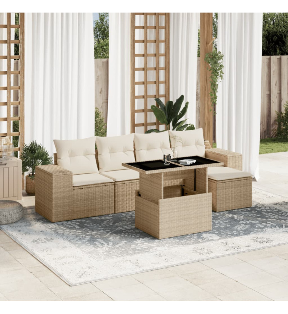 Salon de jardin avec coussins 6 pcs beige résine tressée Salon de jardin avec coussins 6 pcs beige résine tressée