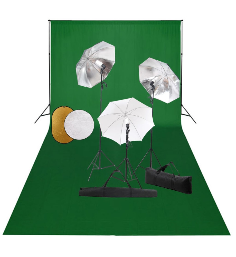 Kit de studio photo avec lampes toile de fond et réflecteur