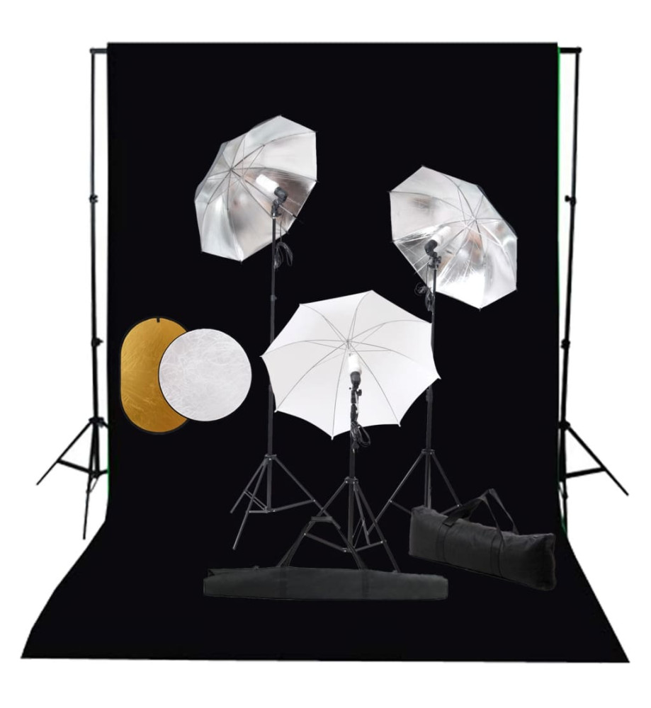 Kit de studio photo avec lampes toile de fond et réflecteur