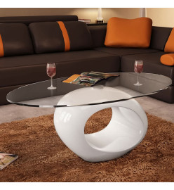 Table basse avec dessus de table en verre ovale Blanc brillant