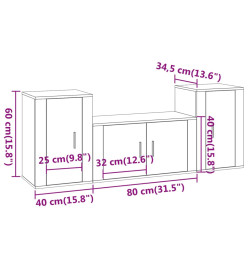 Ensemble de meubles TV 3 pcs Chêne fumé Bois d'ingénierie