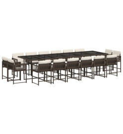 Ensemble à manger de jardin et coussins 17 pcs marron rotin