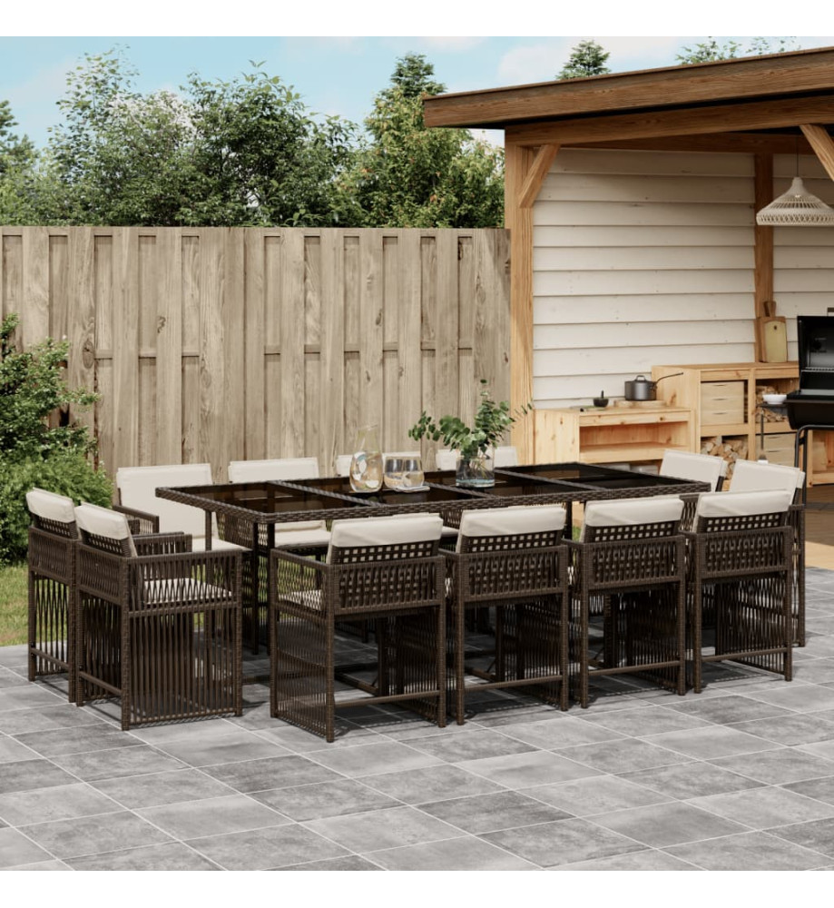 Ensemble à manger de jardin avec coussins 13 pcs marron rotin Ensemble à manger de jardin avec coussins 13 pcs marron rotin
