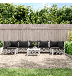 Salon de jardin 8 pcs avec coussins blanc acier