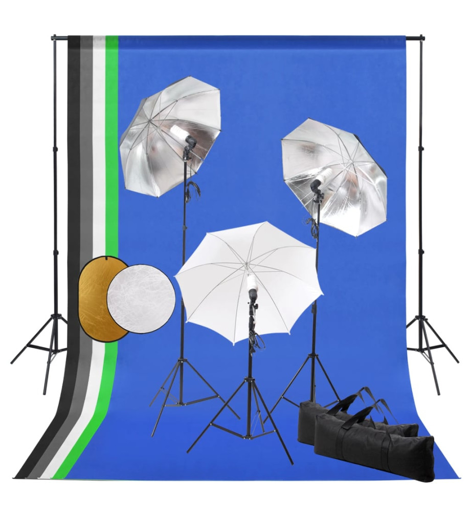 Kit de studio photo avec lampes toile de fond et réflecteur