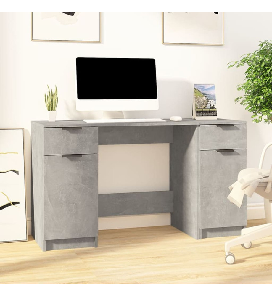 Bureau avec armoire latérale Gris béton Bois d'ingénierie