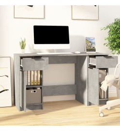 Bureau avec armoire latérale Gris béton Bois d'ingénierie