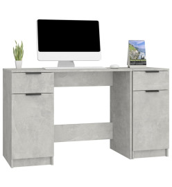 Bureau avec armoire latérale Gris béton Bois d'ingénierie