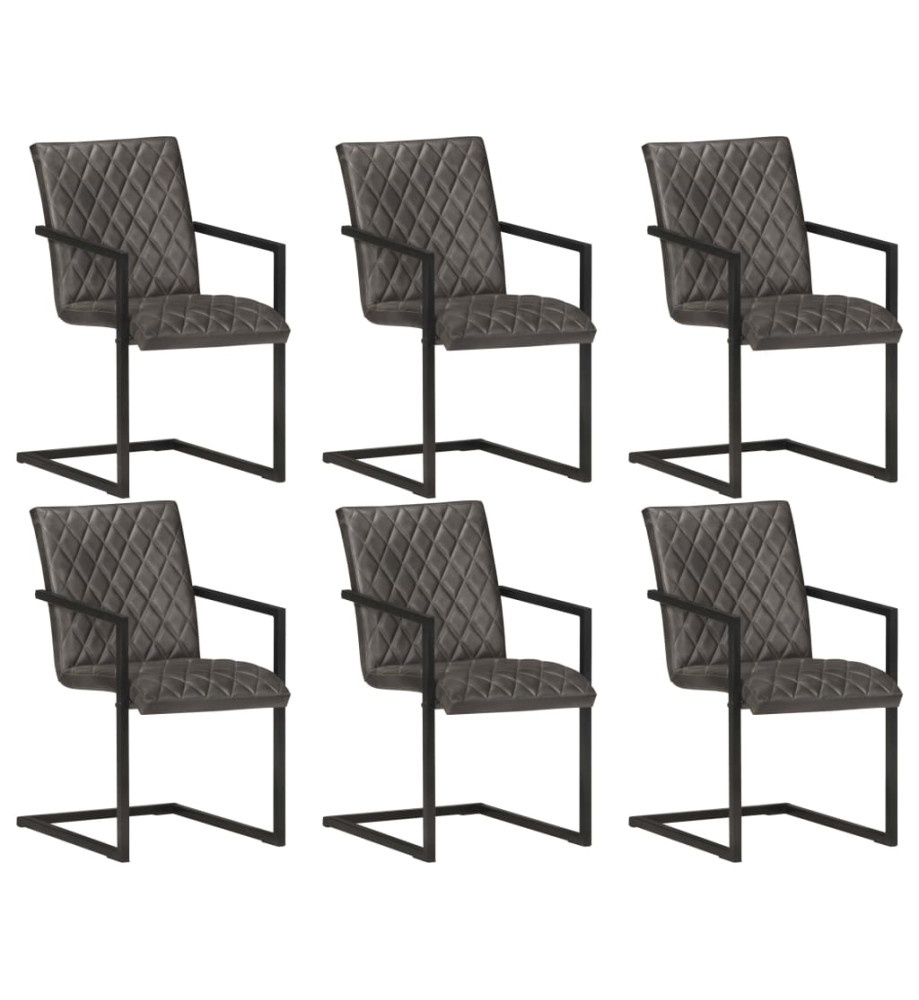 Chaises à manger cantilever lot de 6 gris cuir véritable