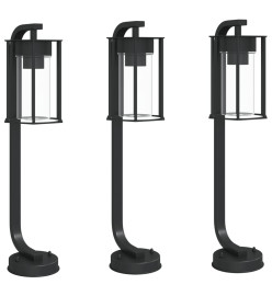 Lampadaires d'extérieur 3 pcs noir 60 cm acier inoxydable