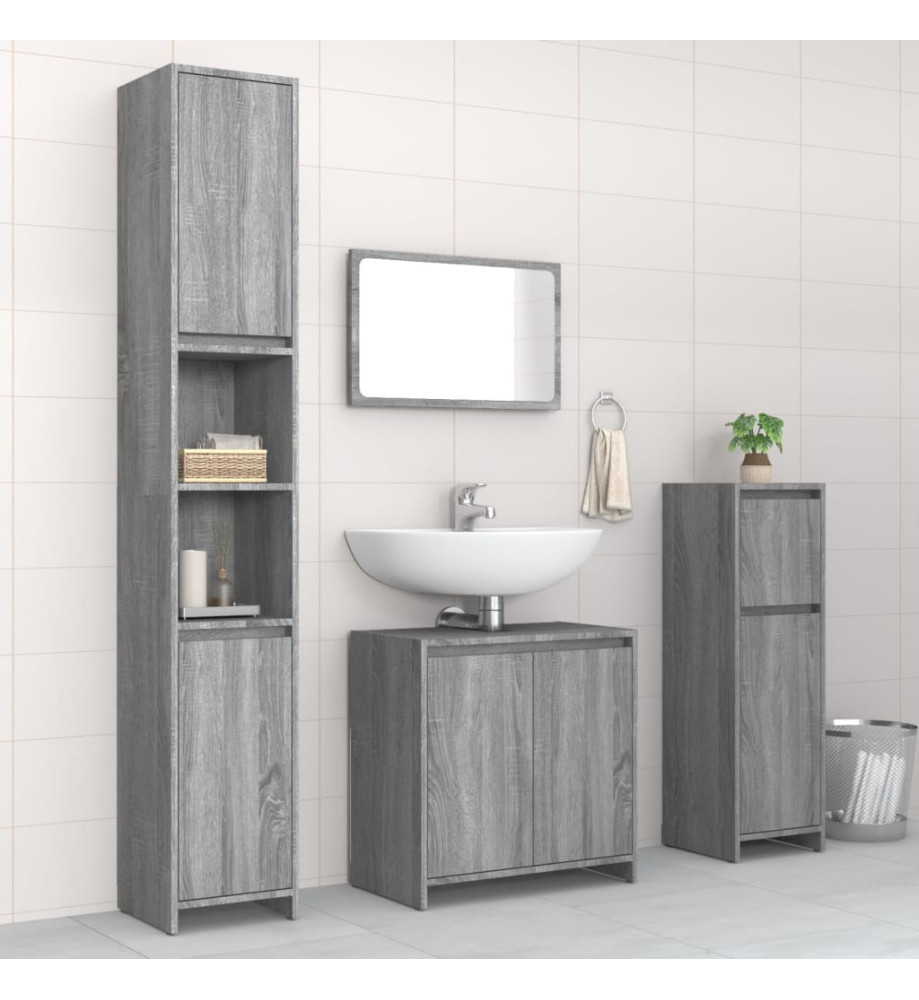 Ensemble de meubles de salle de bain 4 pcs Sonoma gris