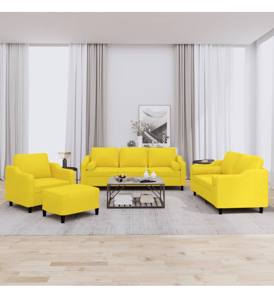 Ensemble de canapés 4 pcs avec coussins jaune clair tissu