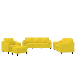 Ensemble de canapés 4 pcs avec coussins jaune clair tissu