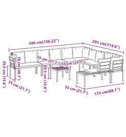 Salon de jardin avec coussins 7 pcs noir acier enduit de poudre
