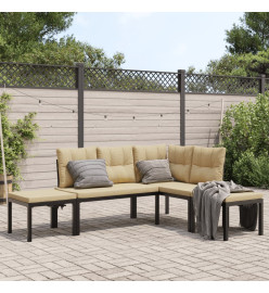 Salon de jardin avec coussins 4 pcs noir acier enduit de poudre