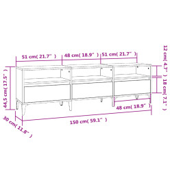 Meuble TV chêne fumé 150x30x44,5 cm bois d'ingénierie