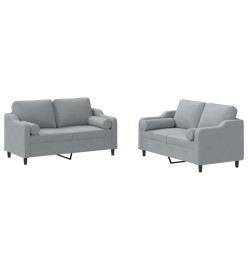 Ensemble de canapés 2 pcs coussins gris clair tissu