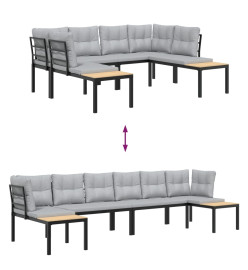 Salon de jardin avec coussins 4 pcs noir acier enduit de poudre