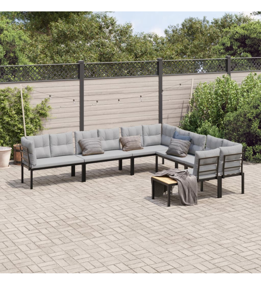 Salon de jardin avec coussins 6 pcs noir acier enduit de poudre Salon de jardin avec coussins 6 pcs noir acier enduit de poudre