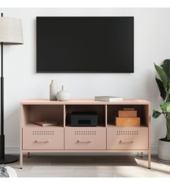 Meuble TV rose 100,5x39x50,5 cm acier laminé à froid