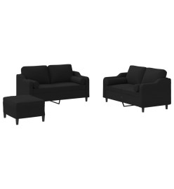 Ensemble de canapés 3 pcs avec coussins noir tissu