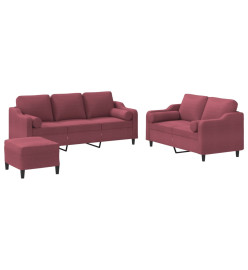 Ensemble de canapés 3 pcs avec coussins rouge bordeaux tissu