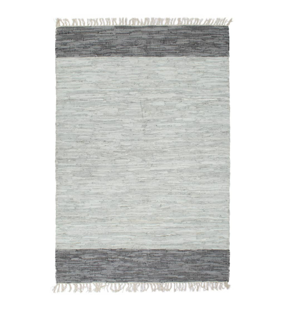 Tapis Chindi Cuir tissé à la main 160 x 230 cm Gris