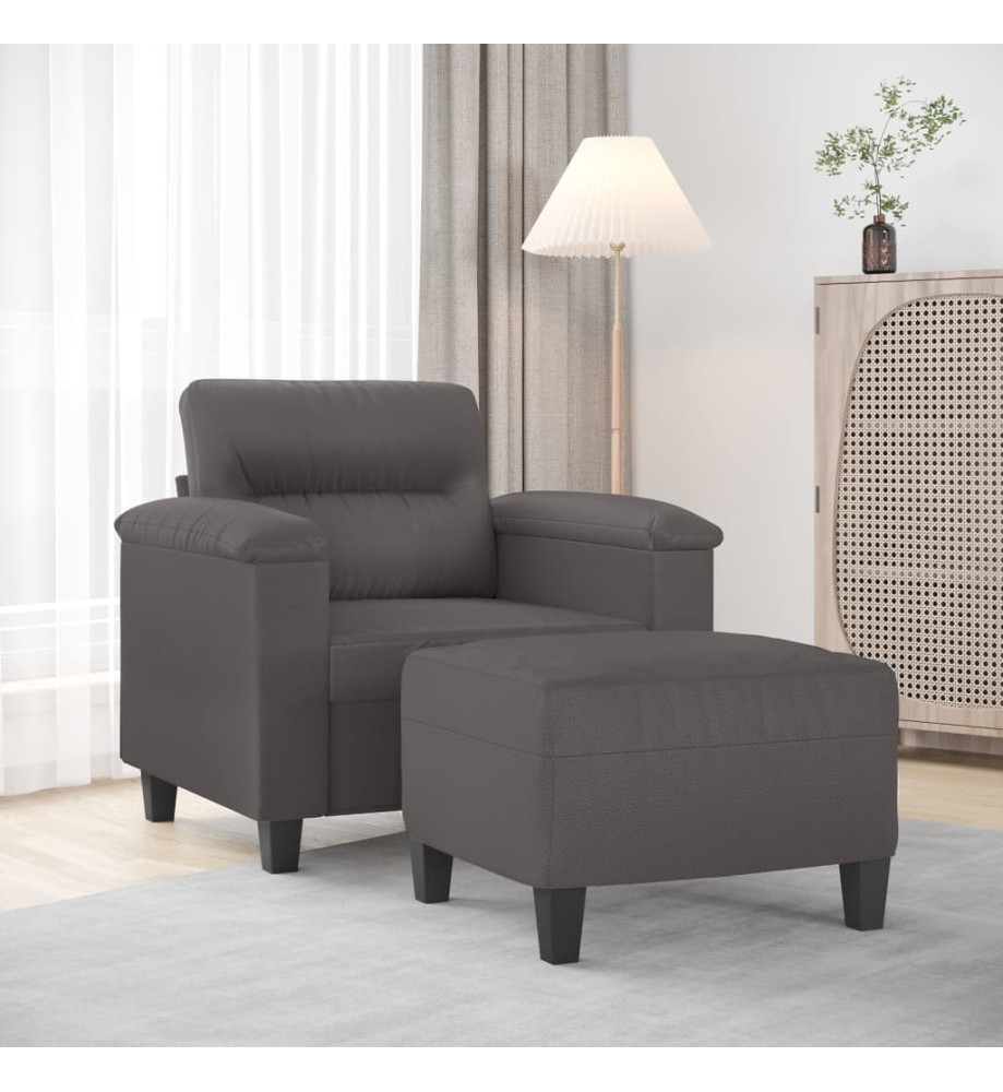 Fauteuil avec repose-pied Gris 60 cm Similicuir